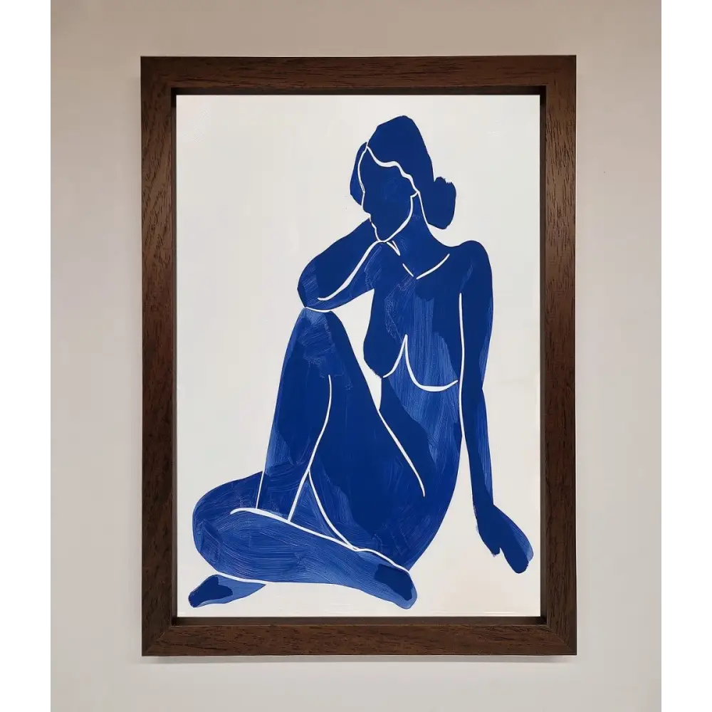 Blue Woman Pose Matisse Style Framed Print - A3 (29.7 x 42 cm) / Walnut - Framed Print