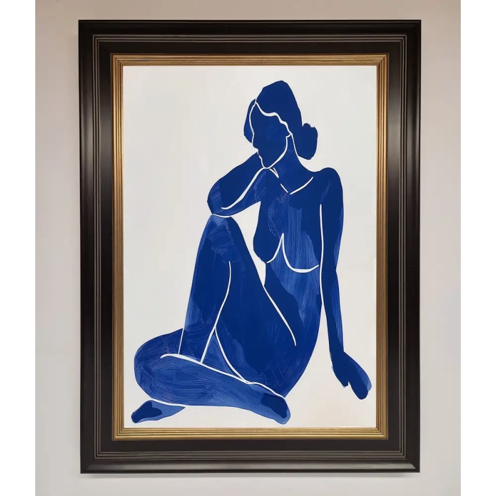 Blue Woman Pose Matisse Style Framed Print - B0 (100 x 141 cm) / Black Gold - Framed Print