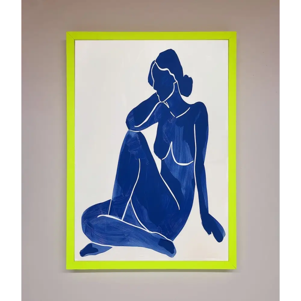 Blue Woman Pose Matisse Style Framed Print - B0 (100 x 141 cm) / Neon Green - Framed Print