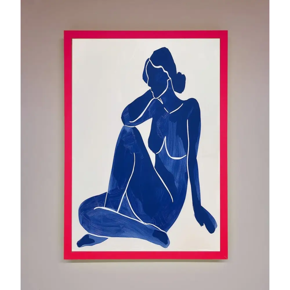Blue Woman Pose Matisse Style Framed Print - B0 (100 x 141 cm) / Neon Pink - Framed Print