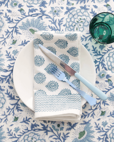 Paisley Hand Blocked Tablecloth | Blue and White