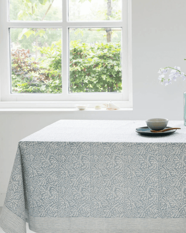 Minerals Hand Blocked Printed Tablecloth | Blue and White