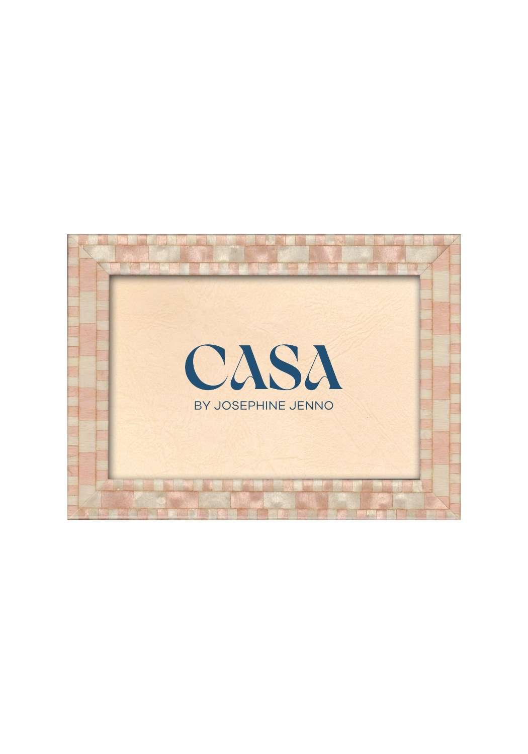 Rectangular wooden picture frame with blush pink and cream mother of pearl mosaic tiles 6x4 inches