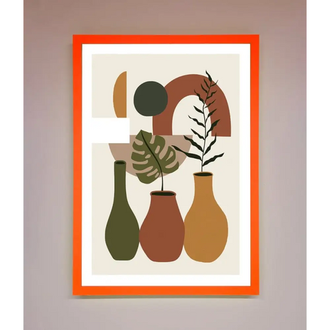 Bohemian Modern Vases And Plant Framed Poster - A3 (29.7 x 42 cm) / Neon Orange - Framed Print