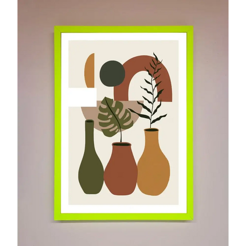 Bohemian Modern Vases And Plant Framed Poster - B0 (100 x 141 cm) / Neon Green - Framed Print