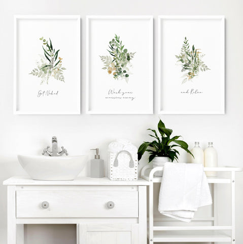 Bathroom prints for wall | set of 3 Boho Greenery wall art