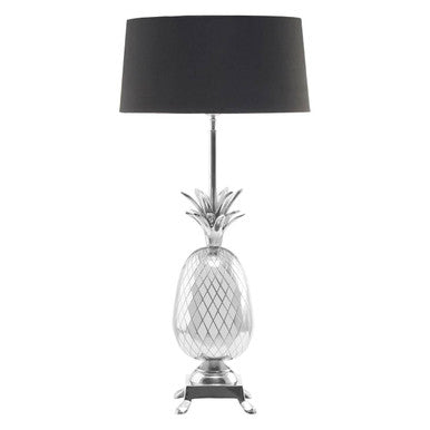 Silver nickel finish pineapple table lamp with black drum shade perfect as a boho pineapple table lamp