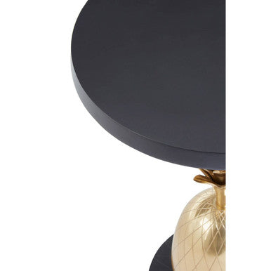Black round boho pineapple table with gold-toned textured spherical base perfect for stylish living spaces