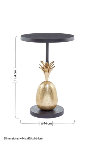Gold boho pineapple table side table with black circular top and base perfect for boho pineapple decor