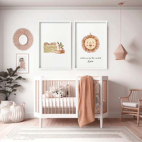 Wall art for Safari nurseries | set of 2 Boho wall art prints