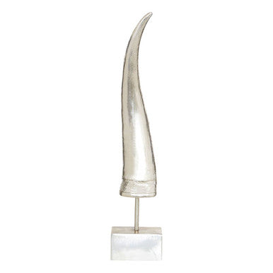 Silver horn ornament boho small horn ornament with elongated shape mounted on clear acrylic base