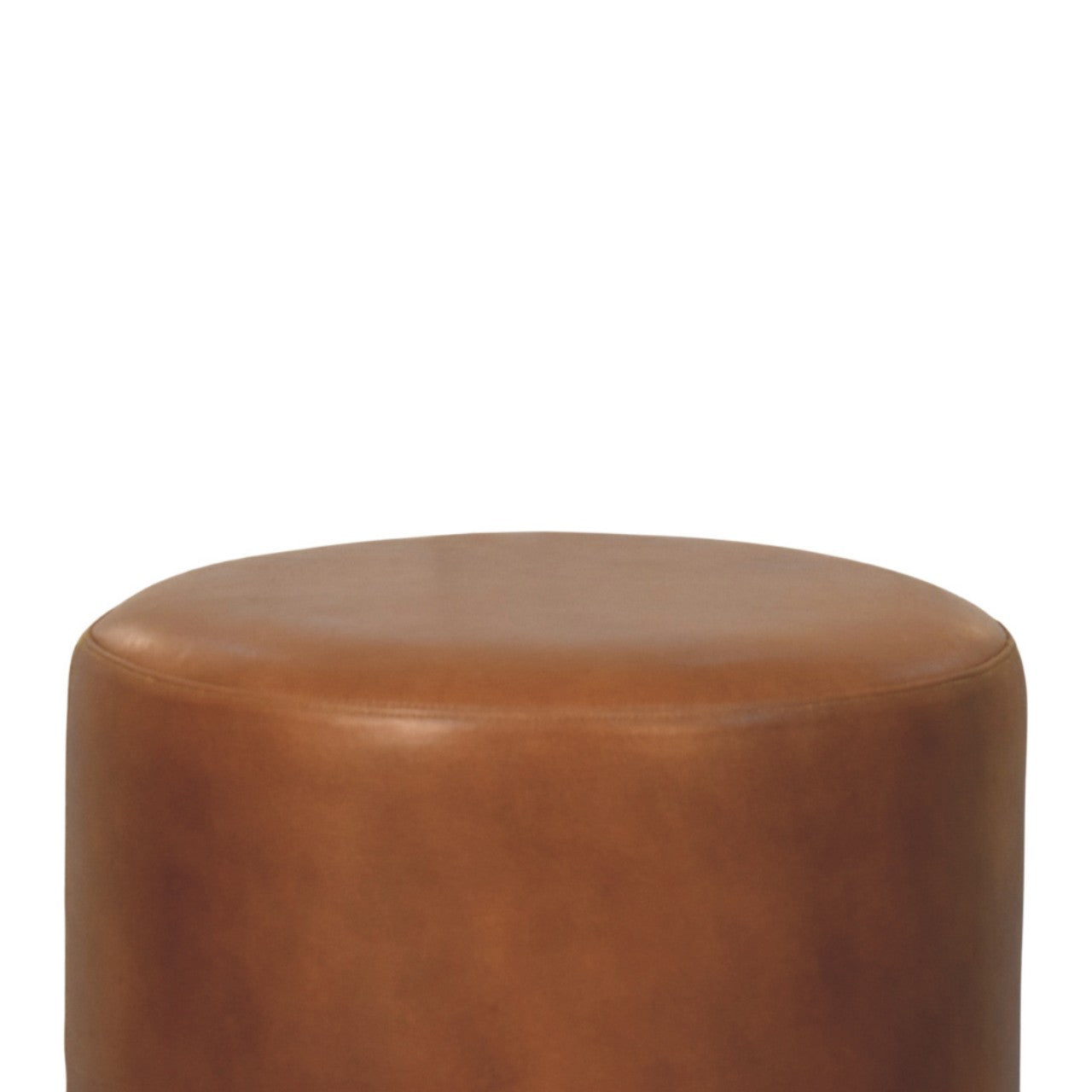 Brown leather cylindrical ottoman showcasing the bola leather stool as a stylish and versatile leather stool option