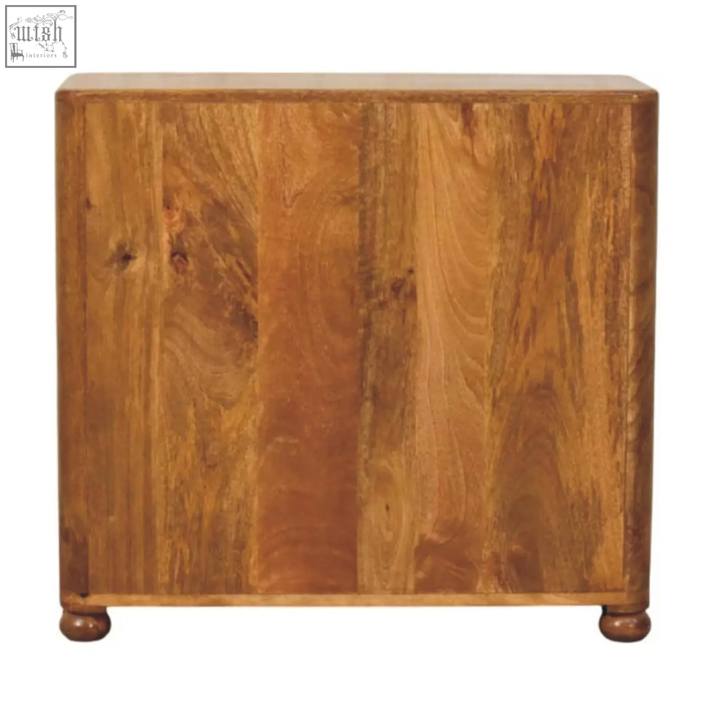 A bola three drawer chest made of rustic wood with warm natural finish and visible grain patterns