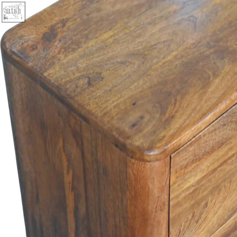 Bola three drawer chest wooden cabinet with warm tones smooth polished finish and natural grain patterns