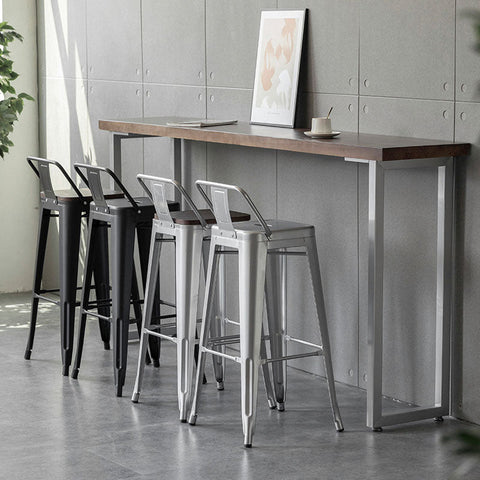 Silver metal bolero high bar stool steel frame with black seats and backrests industrial style bar stool steel