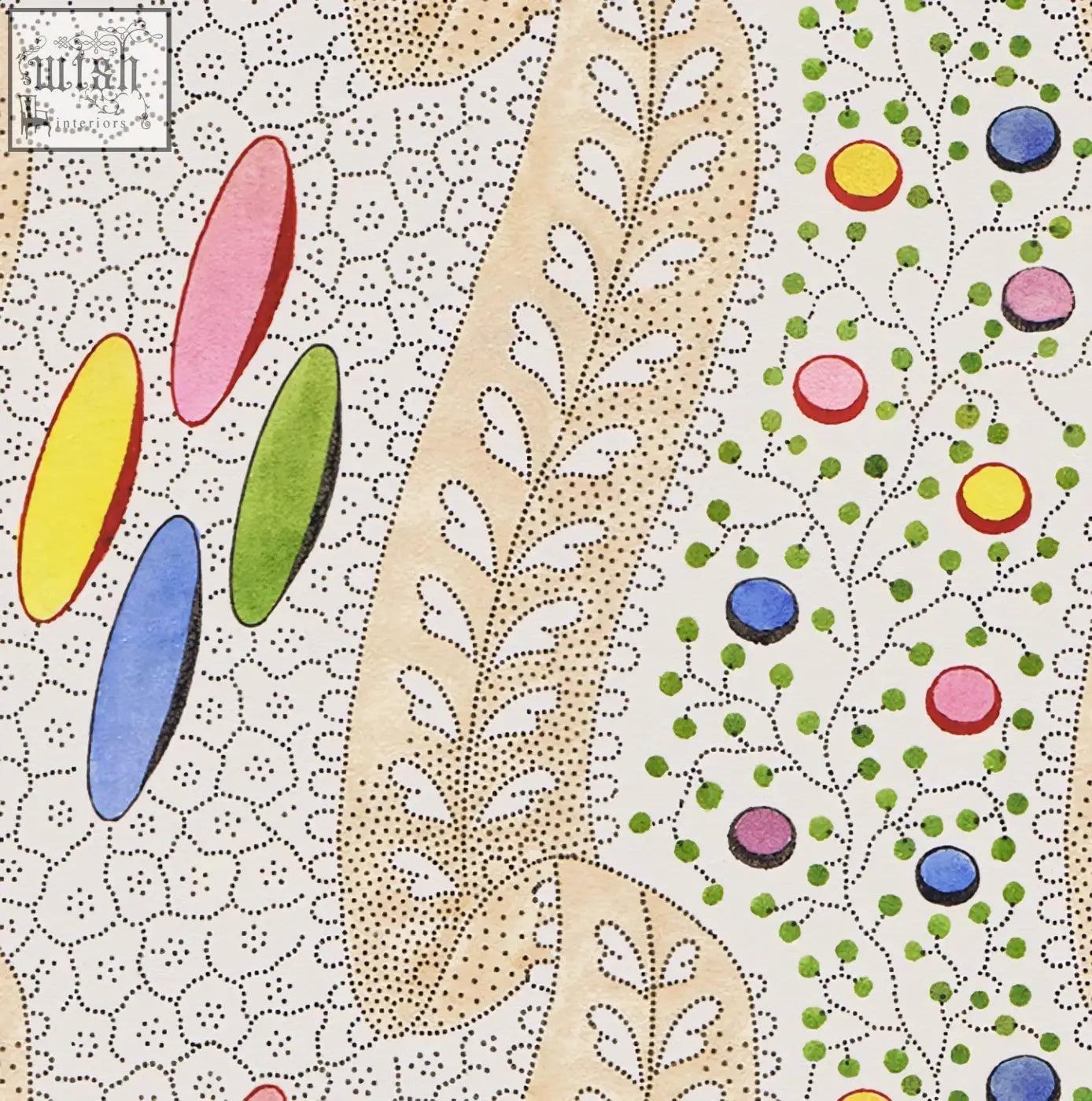 Bonbon candy wallpaper with colorful oval shapes and dotted floral patterns in pastel tones for textile design digital printing