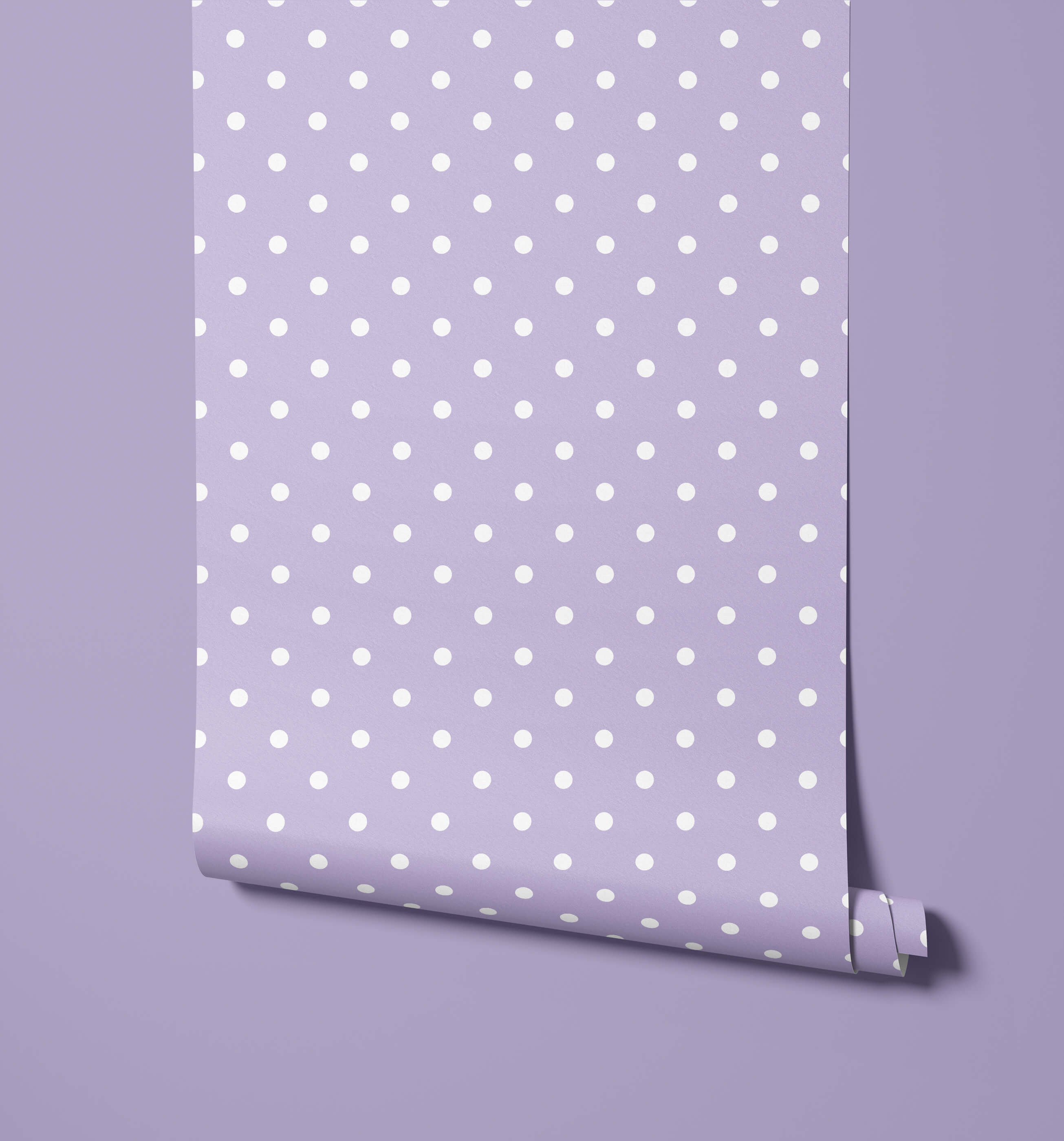 Bonbon lavender polka dot wallpaper with evenly spaced white dots perfect for stylish dot wallpaper decor
