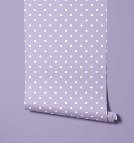 Bonbon lavender polka dot wallpaper with evenly spaced white dots perfect for stylish dot wallpaper decor