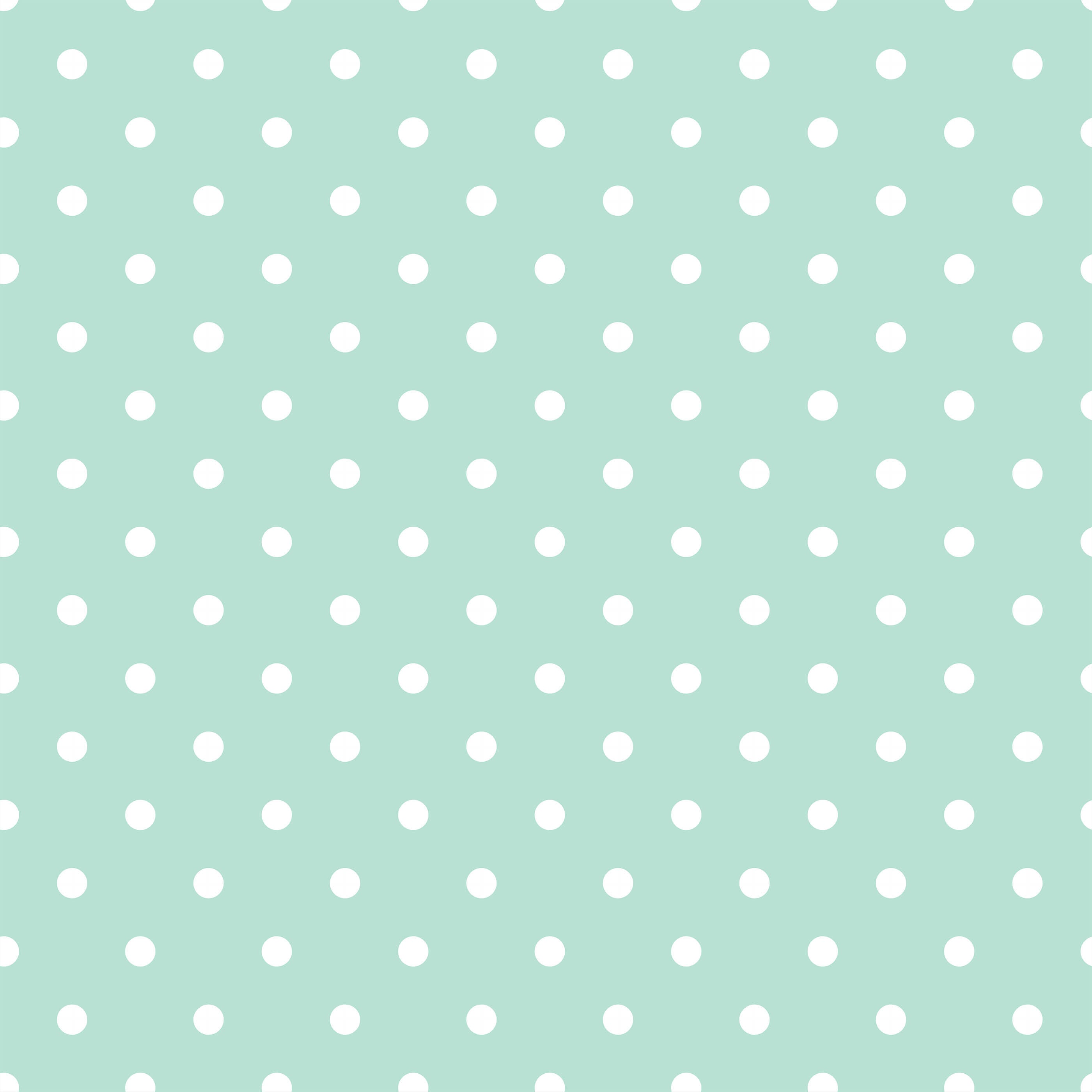 Mint green bonbon fabric with evenly spaced white polka dot pattern perfect for polka dot wallpaper or dot wallpaper projects