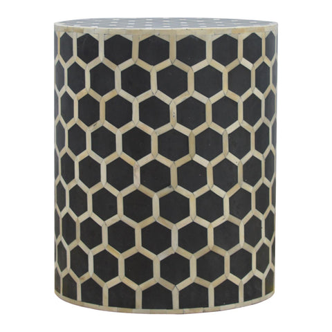 Black and cream honeycomb patterned bone inlay occasional stool perfect as a stylish side table