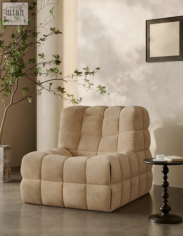 Beige corduroy bongani lounge chair with quilted segmented design perfect for living room lounge armchairs