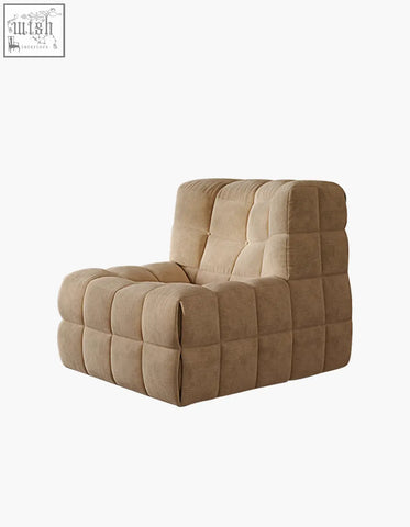Beige corduroy bongani lounge chair with quilted cube-like design perfect for living room lounge armchairs