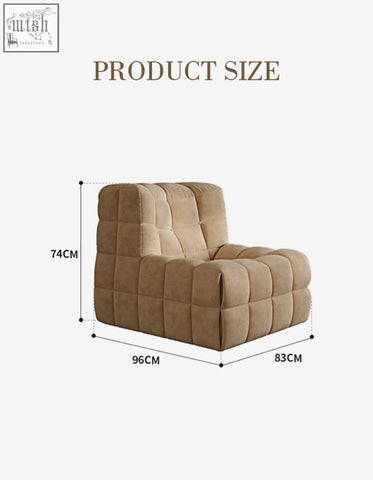 Beige quilted velvet bongani lounge chair with a modern blocky design perfect for living room lounge armchairs