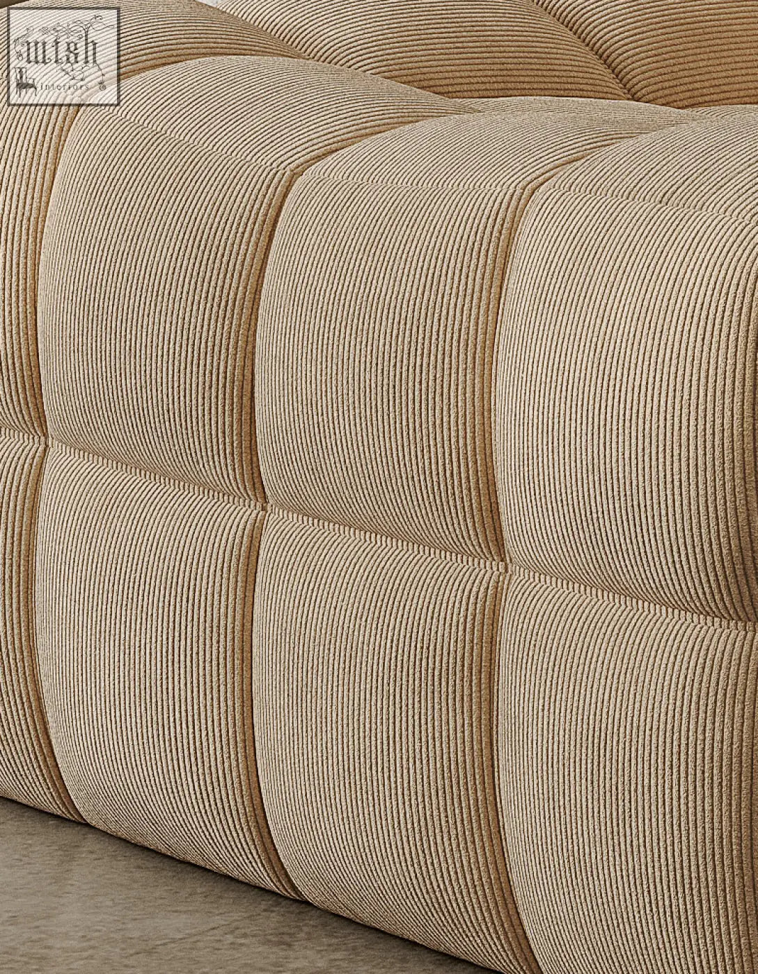 Beige corduroy tufted headboard with soft ribbed texture and square panels for bongani lounge chairs in living room
