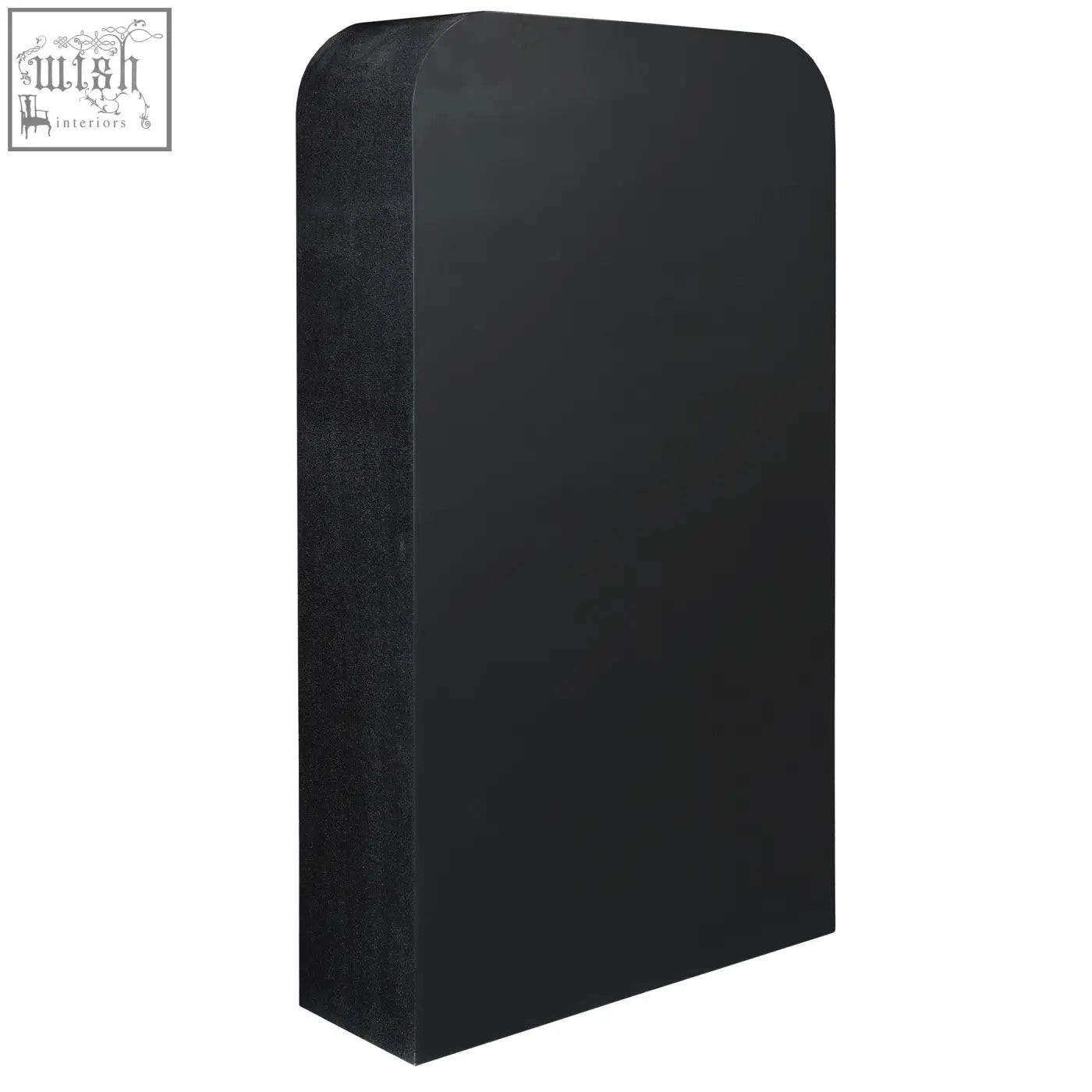 Black rectangular mailbox with textured surface and smooth curved top complementing otis tall geometric bookcase matte black finish
