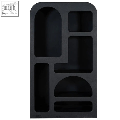 Black silicone utensil organizer with multiple compartments in matte black finish for otis tall geometric bookcase