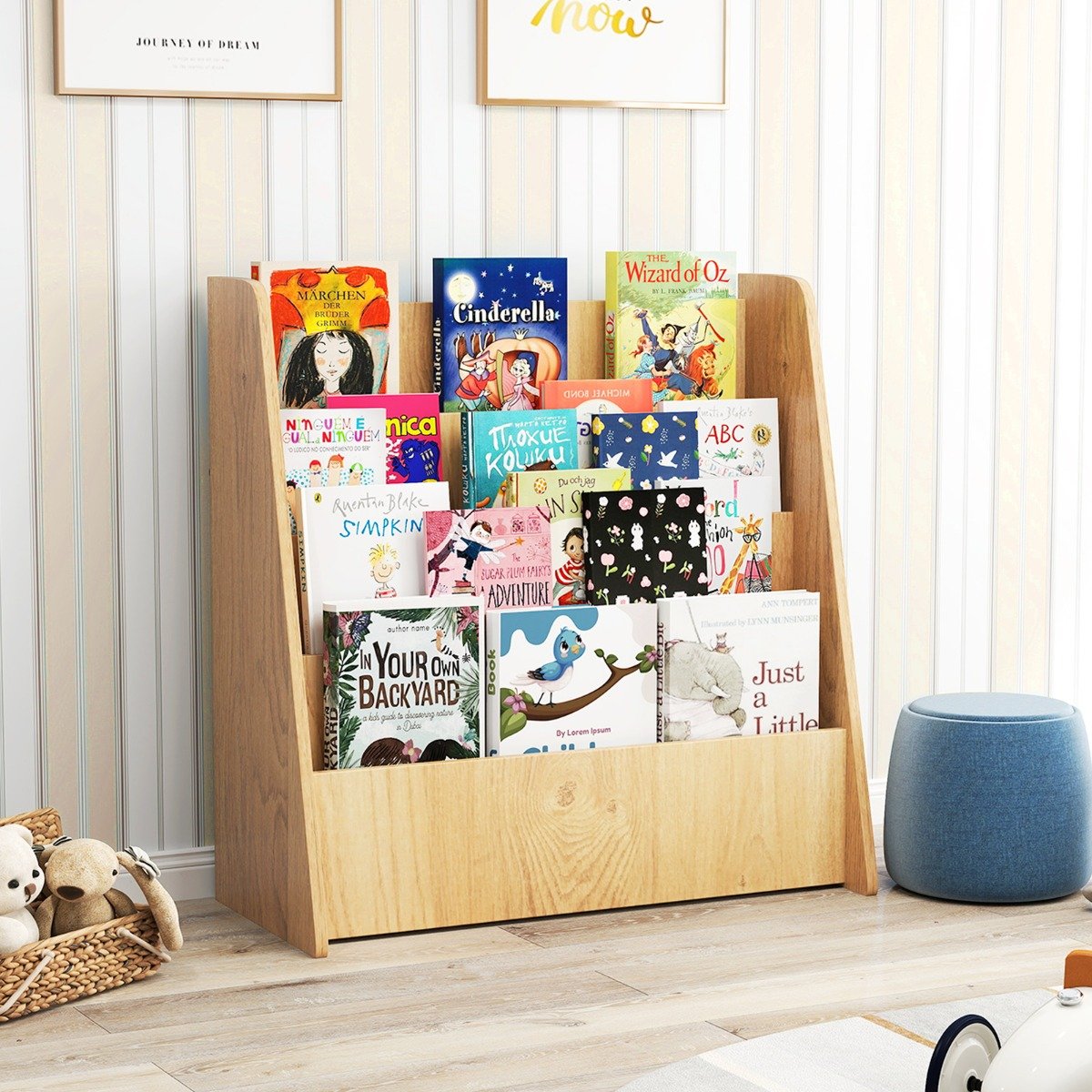 4-Tier Kids Bookshelf with Deep Compartments for Kids Bedroom-White