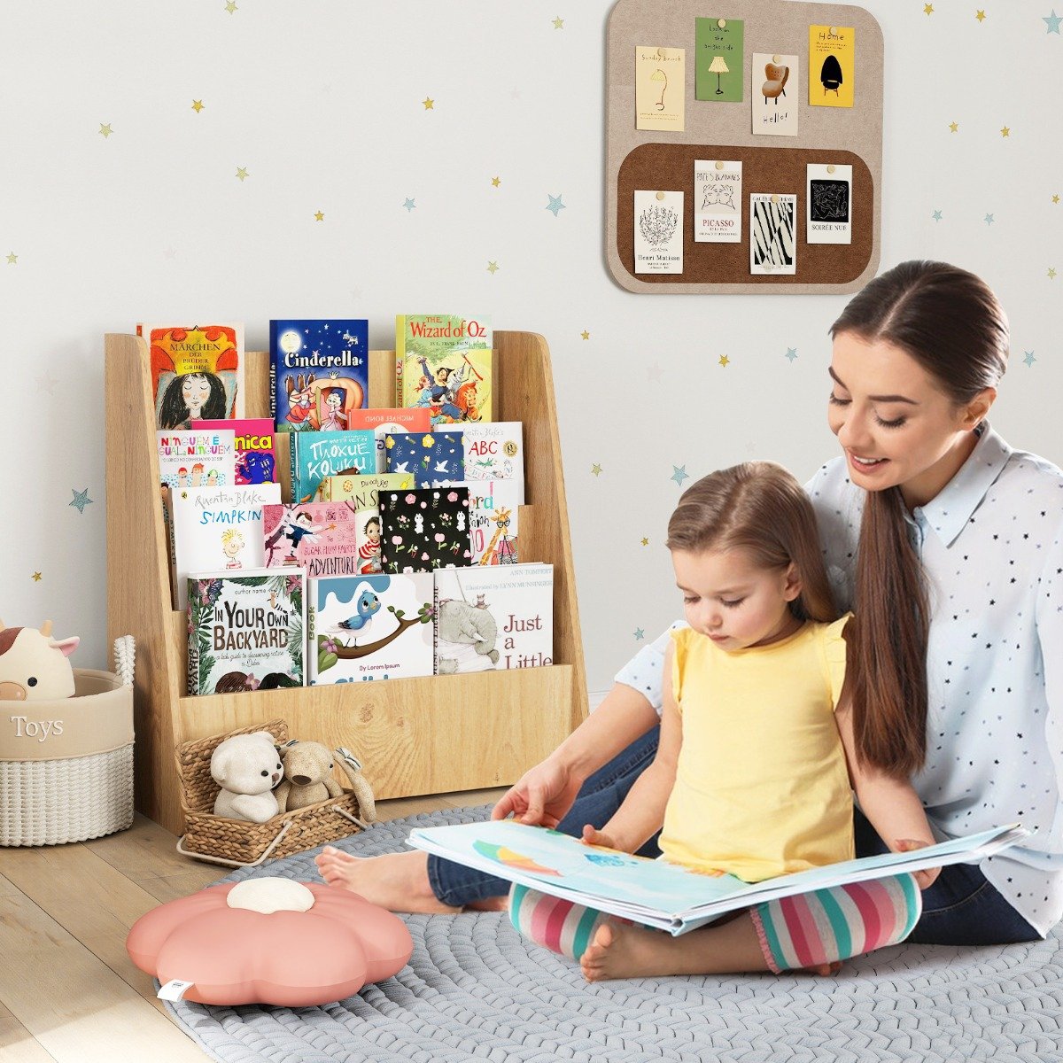 4-Tier Kids Bookshelf with Deep Compartments for Kids Bedroom-White
