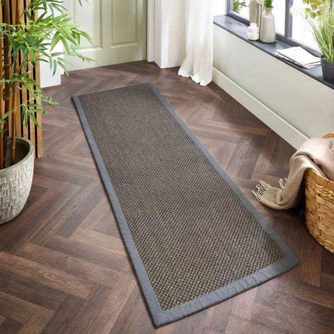 Bordered Dark Grey Non-Slip Sisal Rug - Rugs