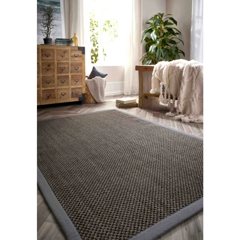 Bordered Dark Grey Non-Slip Sisal Rug - Rugs