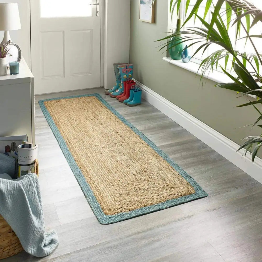 Bordered Duck Egg Blue Jute Rug - Rugs