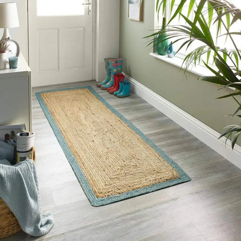 Bordered Duck Egg Blue Jute Rug - Rugs