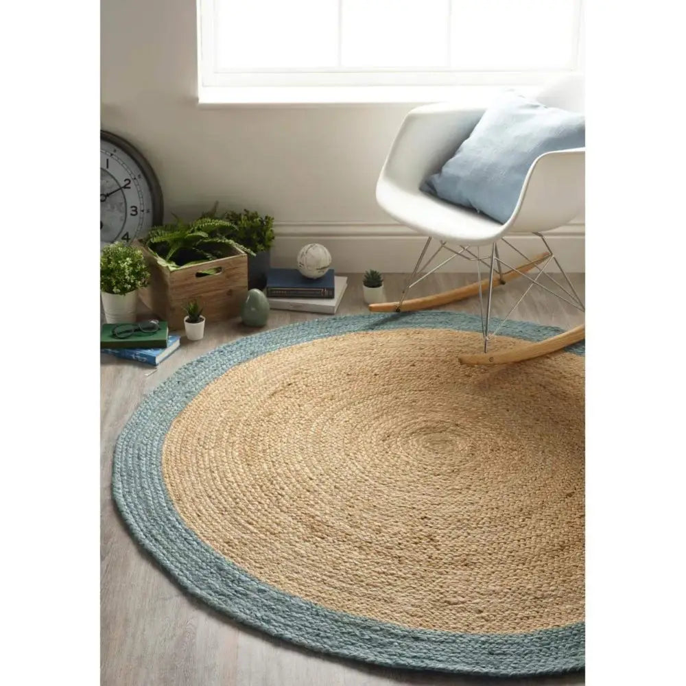 Bordered Duck Egg Blue Jute Rug - Rugs