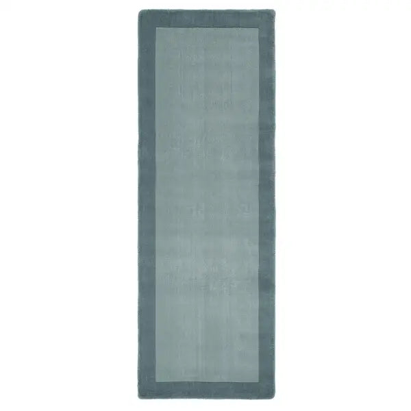 Bordered Duck Egg Blue Wool Rug - 67X200 cm - Rugs