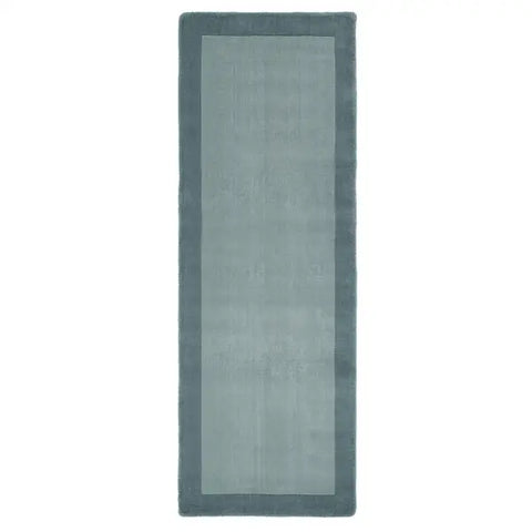 Bordered Duck Egg Blue Wool Rug - 67X200 cm - Rugs
