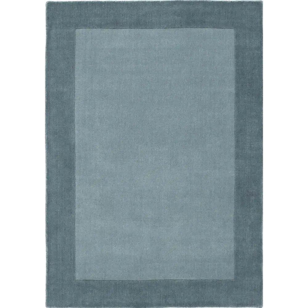 Bordered Duck Egg Blue Wool Rug - 80X150 cm - Rugs