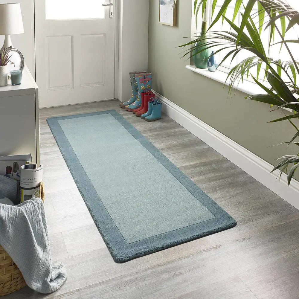 Bordered Duck Egg Blue Wool Rug - Rugs