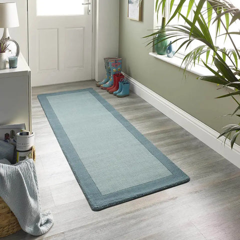 Bordered Duck Egg Blue Wool Rug - Rugs