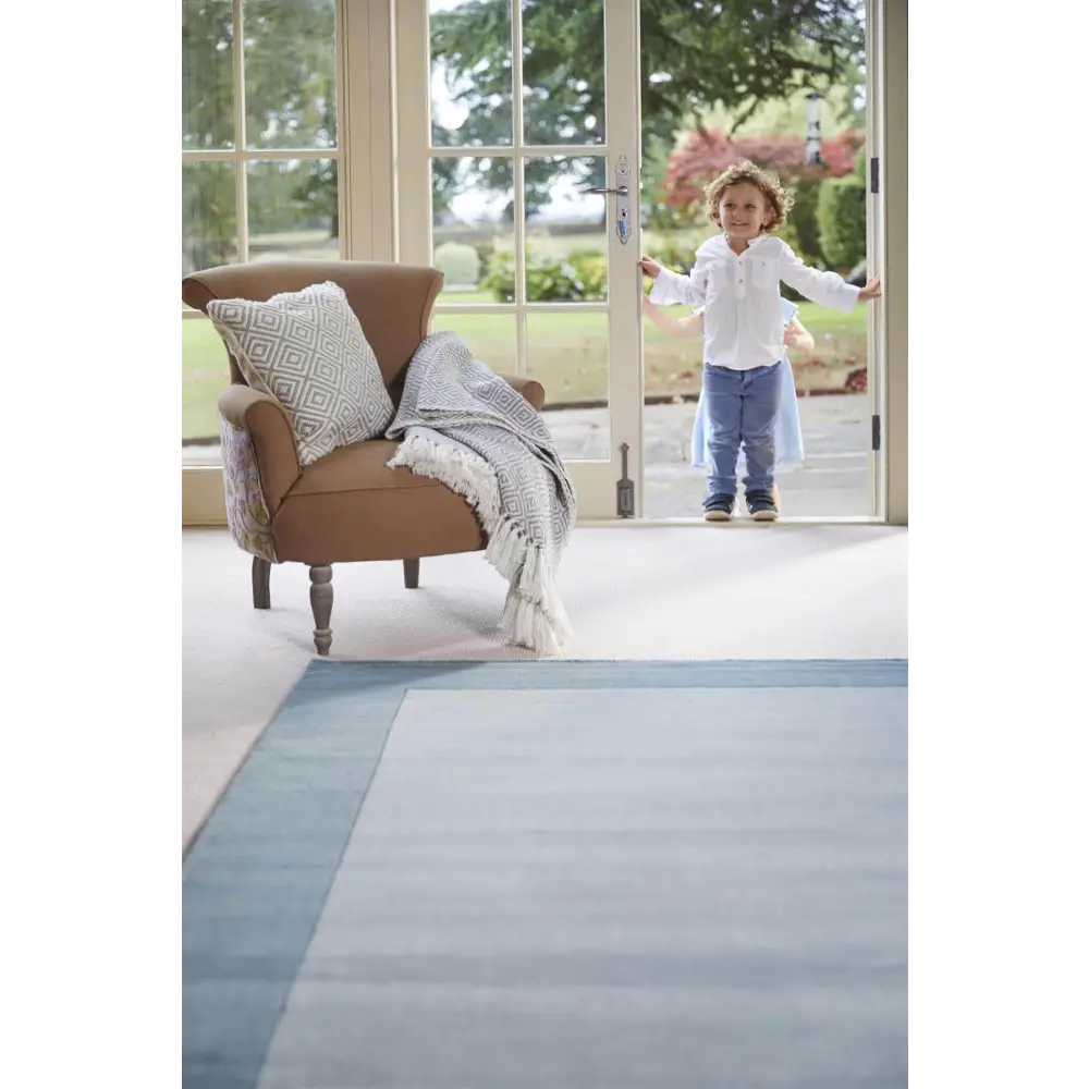 Bordered Duck Egg Blue Wool Rug - Rugs