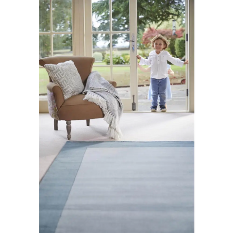 Bordered Duck Egg Blue Wool Rug - Rugs