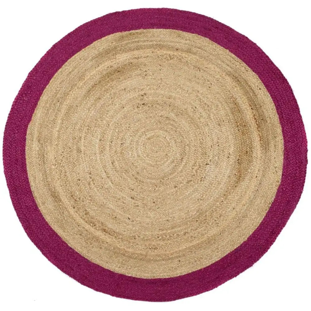 Bordered Raspberry Jute Rug - Ø 150 cm - Rugs