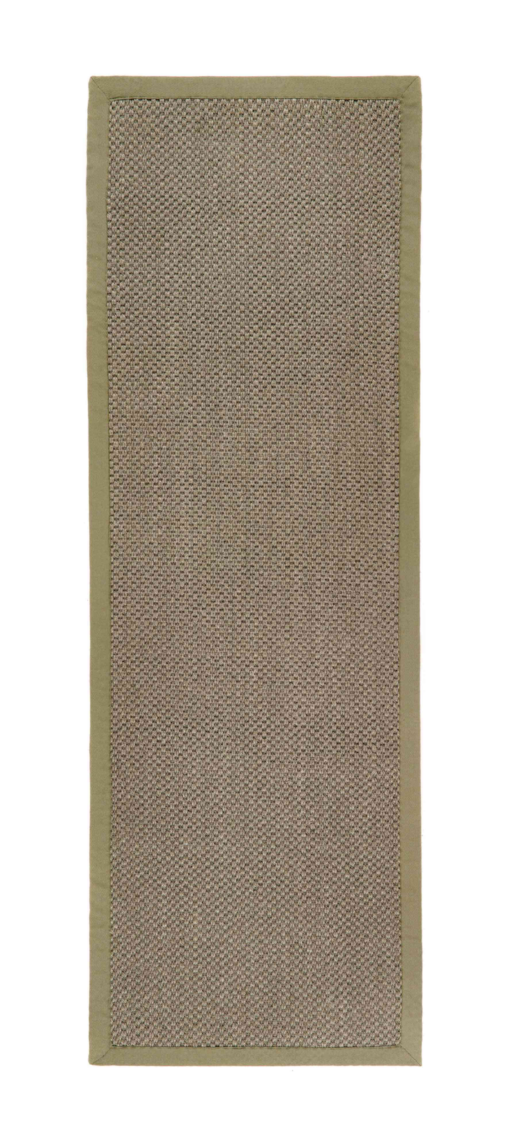 Beige woven sisal rug with subtle texture and bordered sage green non slip edge for stylish home use