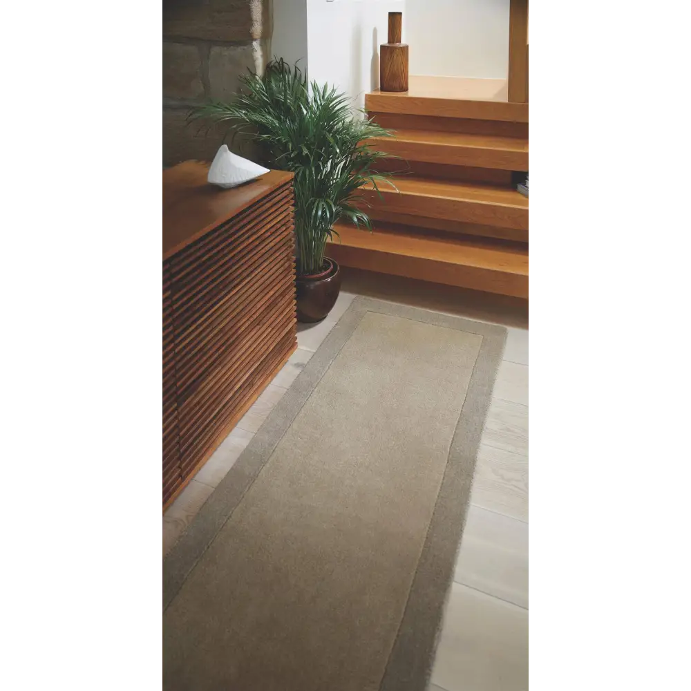 Bordered Taupe Wool Rug - Rugs