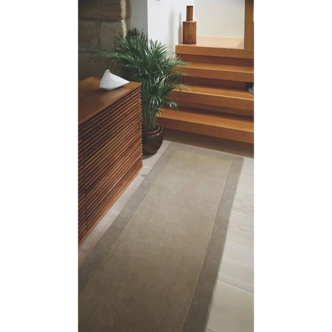 Bordered Taupe Wool Rug - Rugs