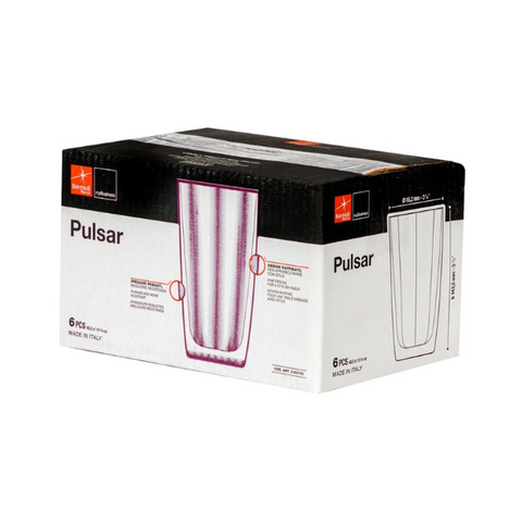 Set of 6 tall translucent pink glass tumblers with ribbed design from bormioli rocco pulsar collection
