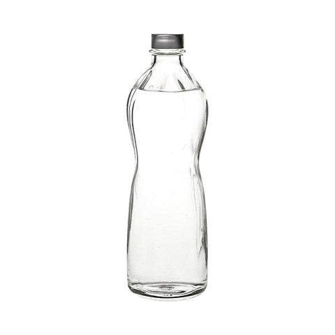 Clear glass wave bottle with silver screw-on cap by bormioli rocco wave perfect for everyday use